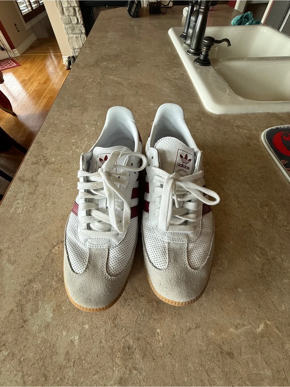 Adidas Samba Men's White and Burgundy Low-Top Sneakers